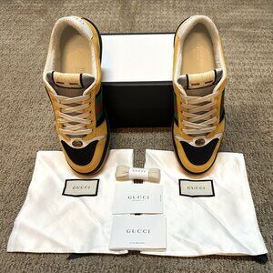 Gucci Yellow Web-Stripe Screener Sneaker - Men's Size UK10